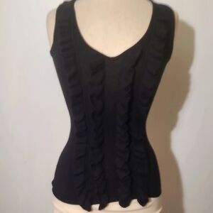 Tracy Reese Black Fitted Ruffled Tank Top